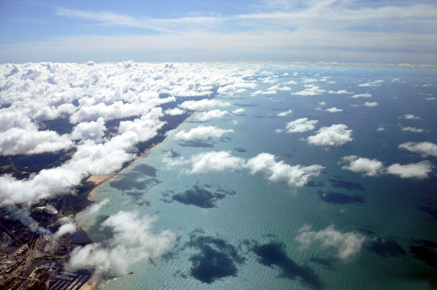 Westward view from 6,500 feet over Michigan City, Indiana.