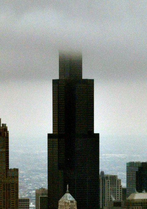 The Sears Tower (or rather the Willis Tower) pokes up into the overcast.